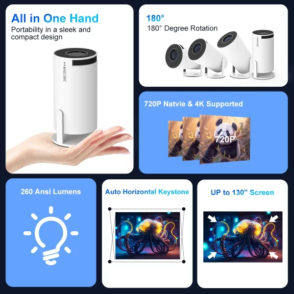 Transpeed 4K Wifi6 Projector Android 11 260 ANSI Dual WIFI Allwinner H713 BT5.0 1280*720P Home Cinema Outdoor portable HY300 Pro – Image 2